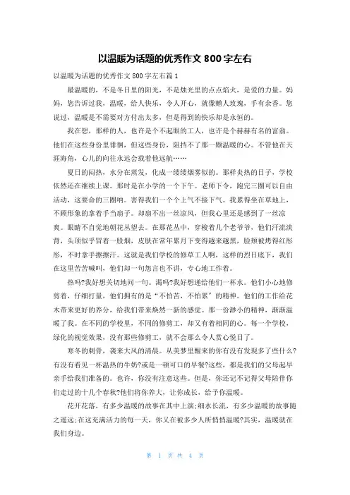 以温暖为话题的优秀作文800字左右