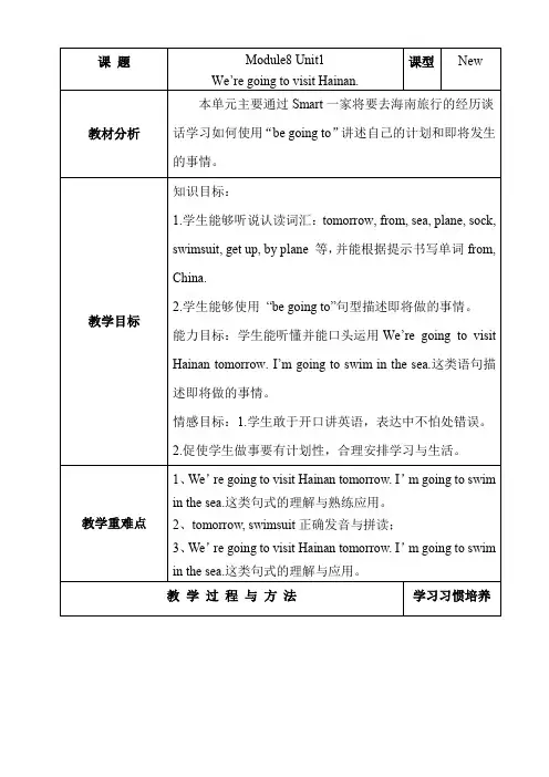 四年级上册英语教案-Module8 Unit1 We’re going to visit Hainan. 外研社(三起)