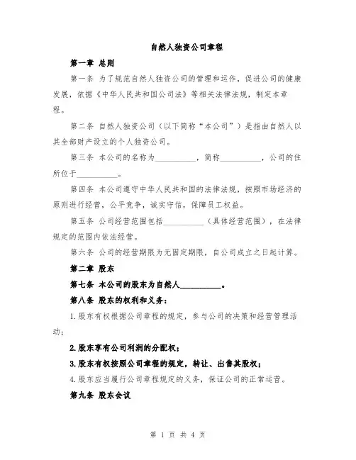 自然人独资公司章程