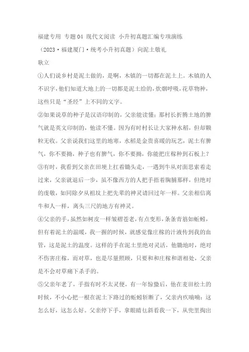 【福建专用】专题04 现代文阅读 语文小升初真题汇编专项演练(含答案)