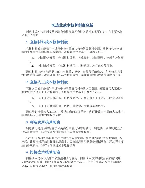 制造业成本核算制度包括