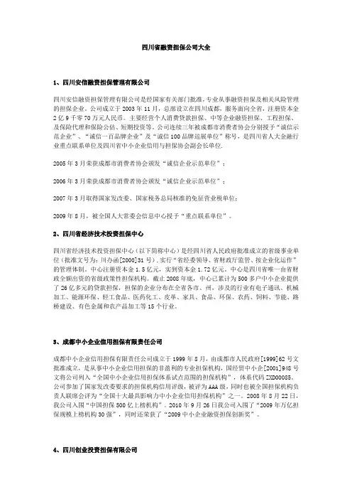 四川省融资性担保公司名单大全
