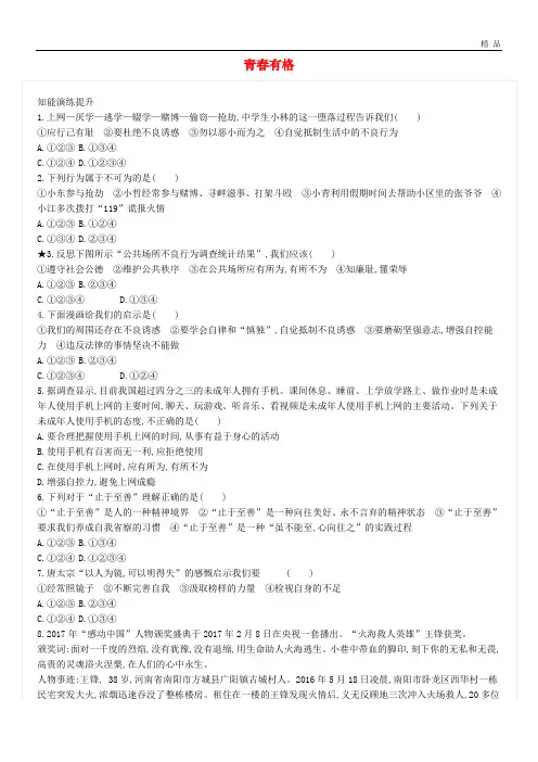 2020七年级道德与法治下册 第一单元 青春时光 第三课 青春的证明 第2框 青春有格练习