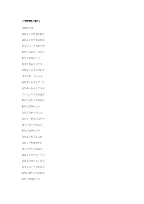 怒放的生命  歌词