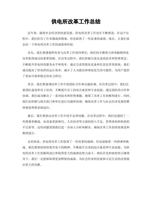 供电所改革工作总结
