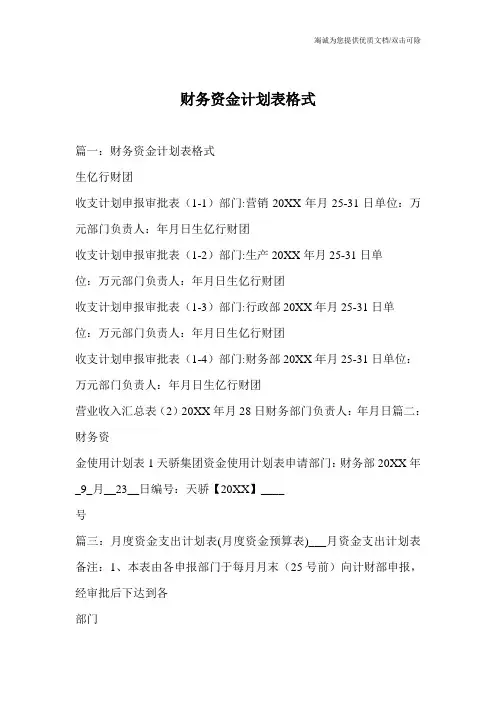 财务资金计划表格式