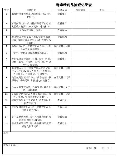 麻精药品检查记录表