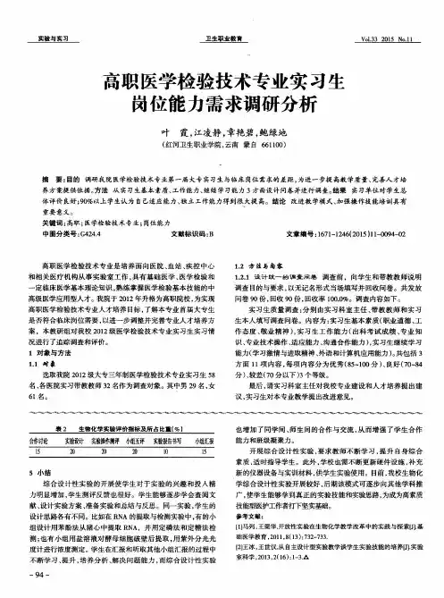 高职医学检验技术专业实习生岗位能力需求调研分析