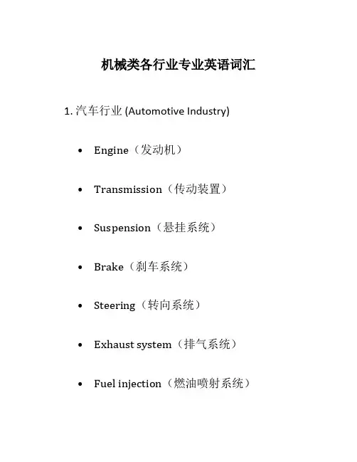 机械类各行业专业英语词汇