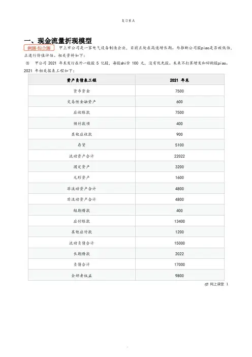 现金流量折现模型记忆点