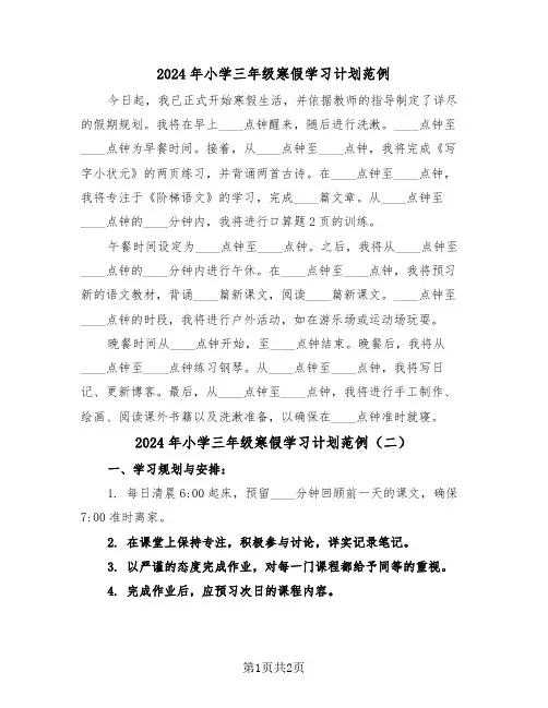 2024年小学三年级寒假学习计划范例（二篇）