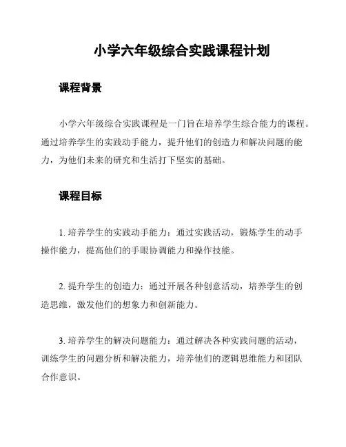 小学六年级综合实践课程计划