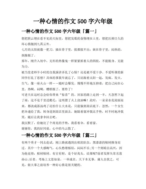 一种心情的作文500字六年级