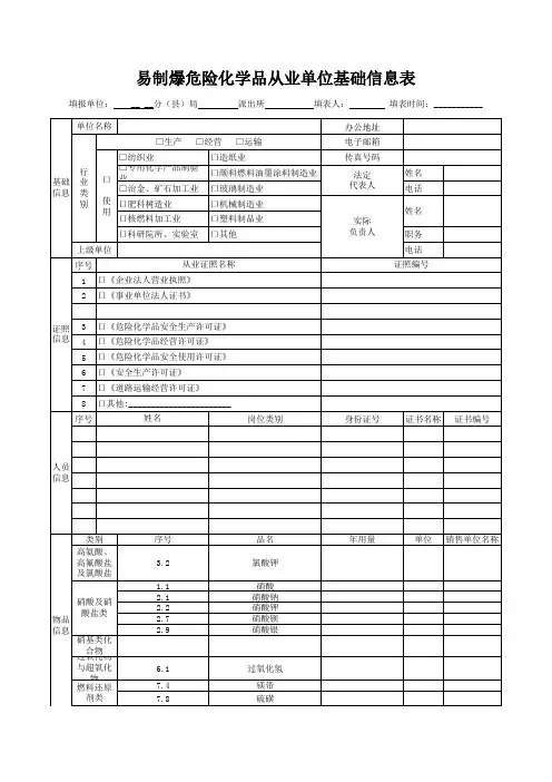 易制爆危险化学品基础台账表