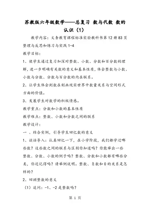苏教版六年级数学总复习 数与代数 数的认识(1)