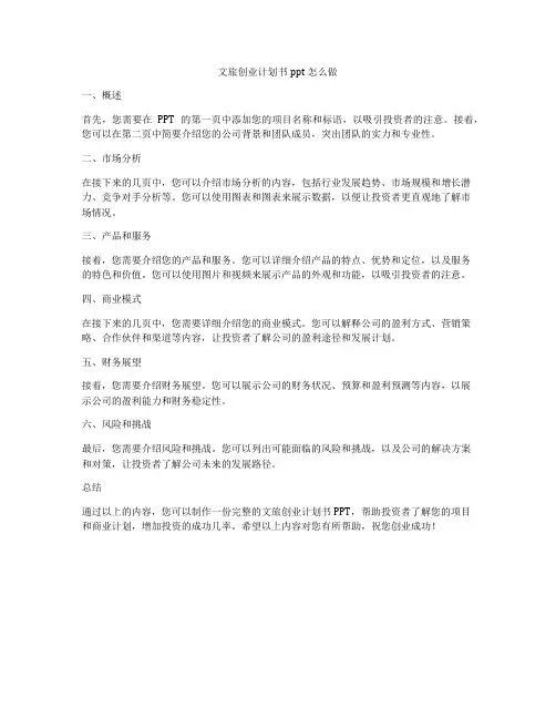 文旅创业计划书ppt怎么做