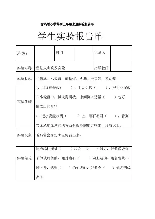 小学科学五年级上册分组实验报告单