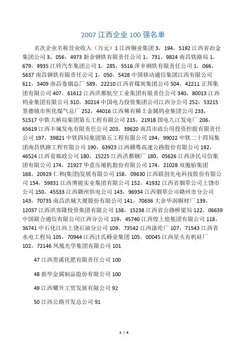 江西企业100强名单