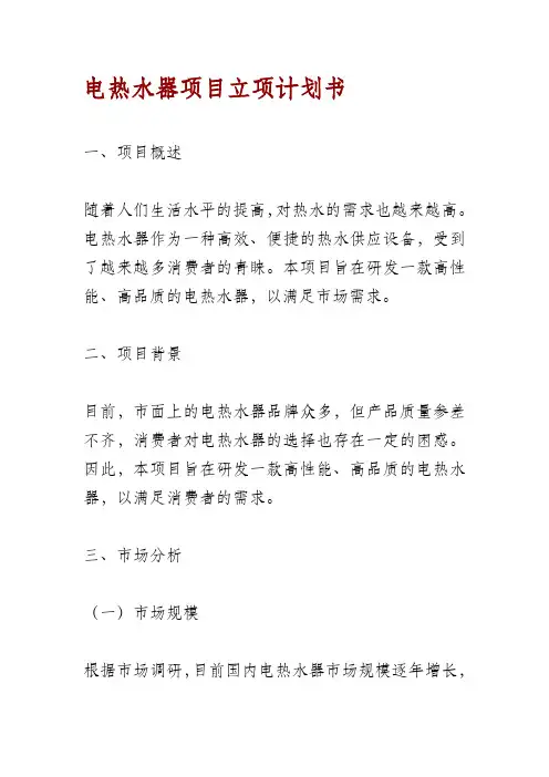 电热水器项目立项计划书