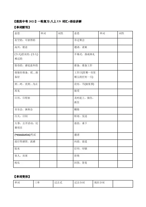 【致胜中考2021】八年级上册Unit 9 (词汇+语法讲解)2021届人教版英语中考一轮复习