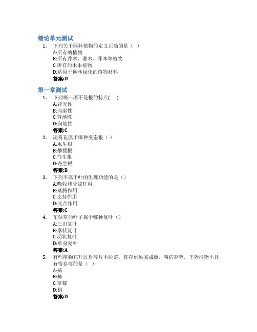 园林植物识别与应用智慧树知到答案章节测试2023年常德职业技术学院