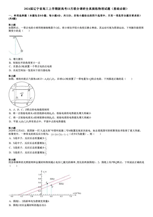 2024届辽宁省高三上学期新高考11月联合调研全真演练物理试题(基础必刷)
