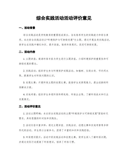 综合实践活动活动评价意见