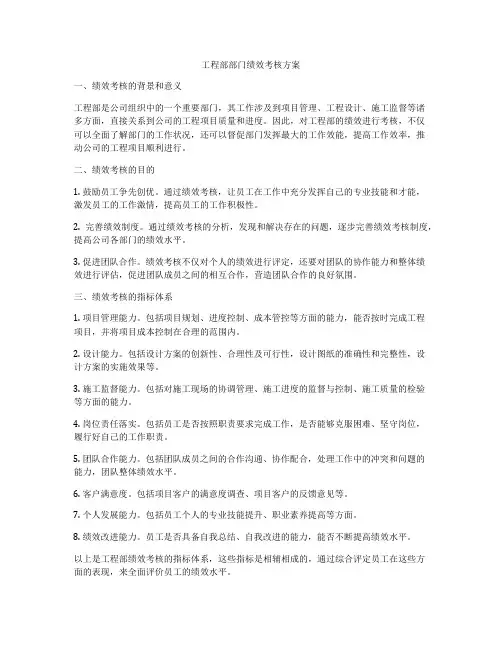 工程部部门绩效考核方案