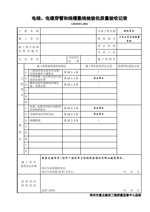 电线、电缆穿管和线槽敷线检验批质量验收记录表