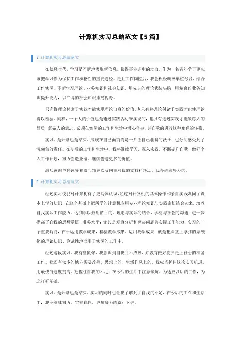 计算机实习总结范文5篇