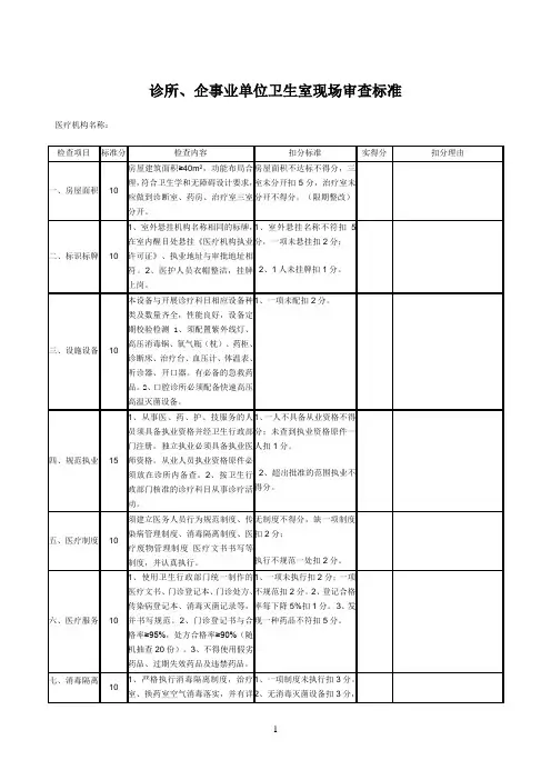 诊所、企事业单位卫生室现场审查标准准