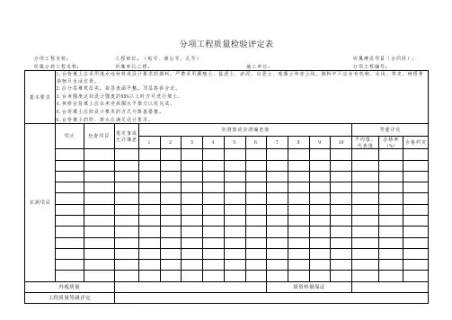 分项工程质量检验评定表