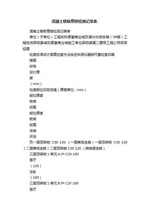 混凝土楼板厚度检测记录表.