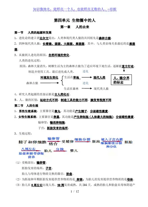 人教版七年级生物下册知识点总结
