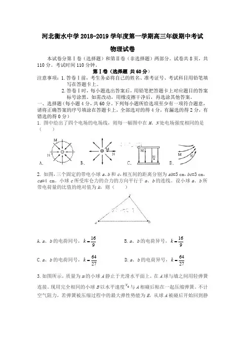 河北衡水中学2018-2019学年度第一学期高三年级期中考试(含答案)