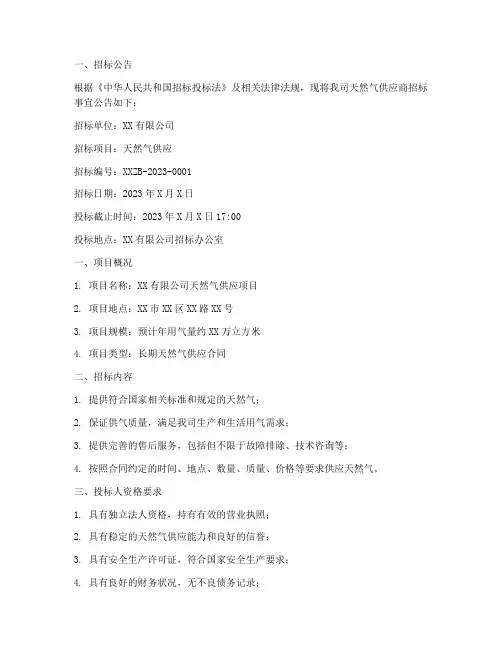 天然气供应商招标文件