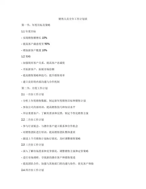 销售人员全年工作计划表