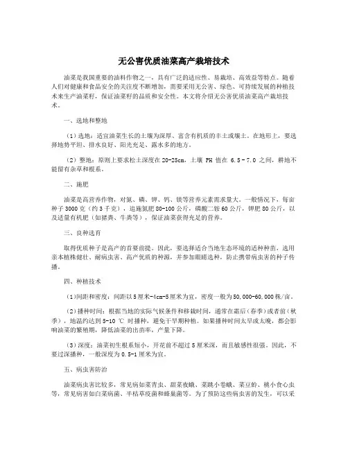 无公害优质油菜高产栽培技术