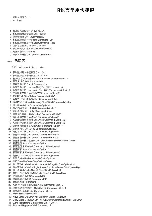 R语言常用快捷键