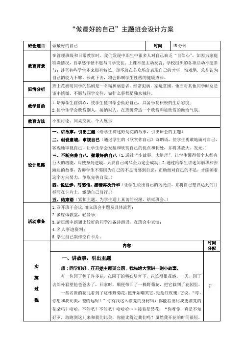 做最好的自己主题班会设计方案