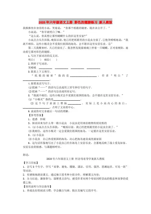 2020年六年级语文上册 彩色的翅膀练习 新人教版