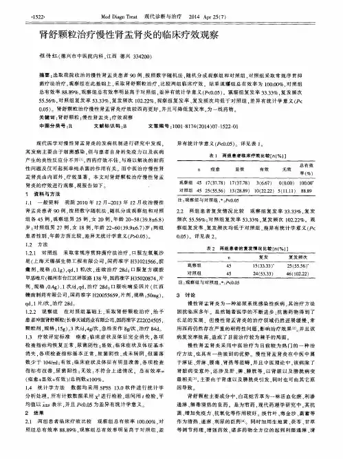 肾舒颗粒治疗慢性肾盂肾炎的临床疗效观察