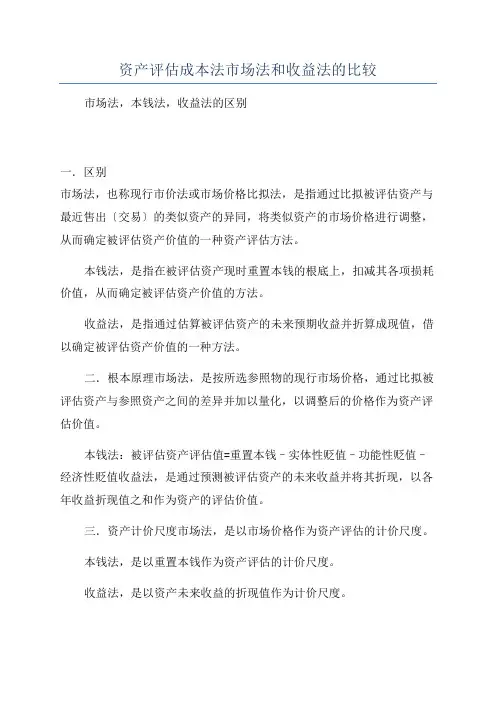 资产评估成本法市场法和收益法的比较