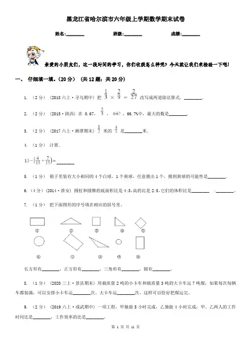 黑龙江省哈尔滨市六年级上学期数学期末试卷