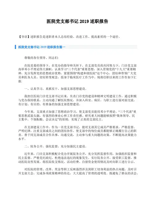 医院党支部书记2019述职报告