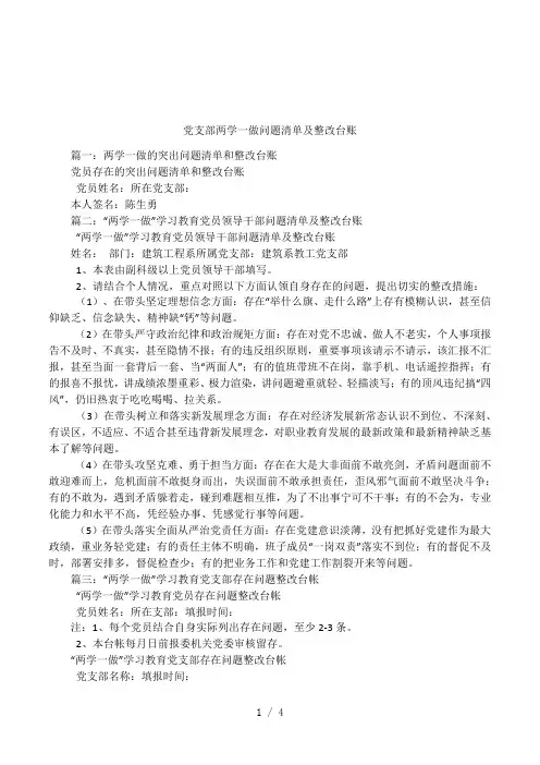党支部两学一做问题清单及整改台账