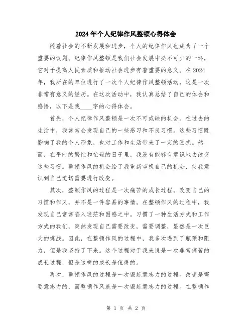 2024年个人纪律作风整顿心得体会
