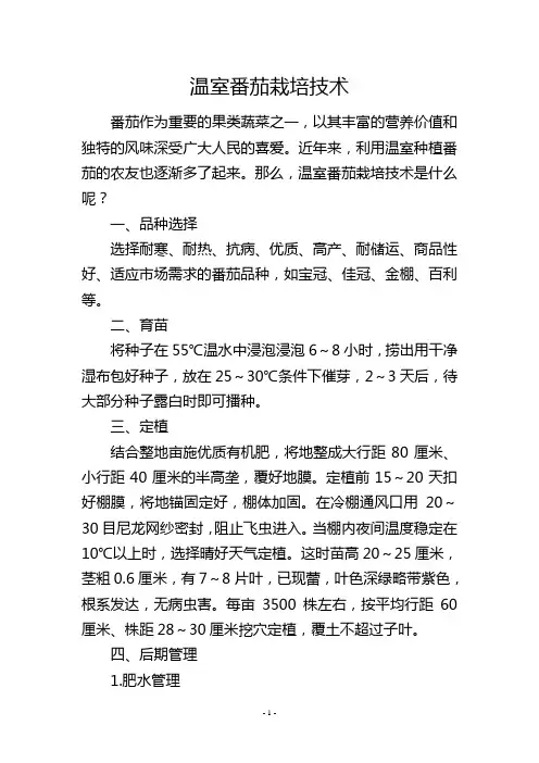 温室番茄栽培技术