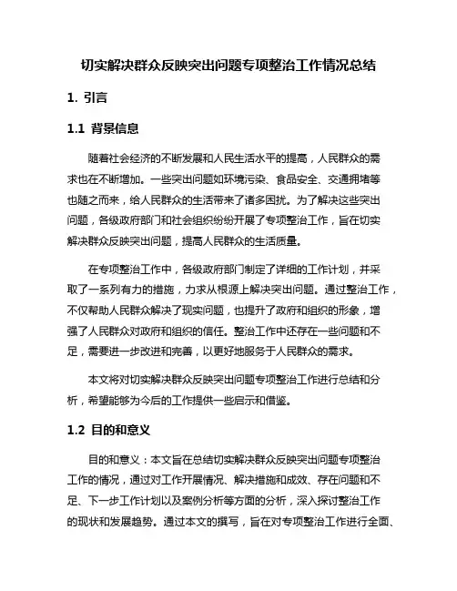 切实解决群众反映突出问题专项整治工作情况总结