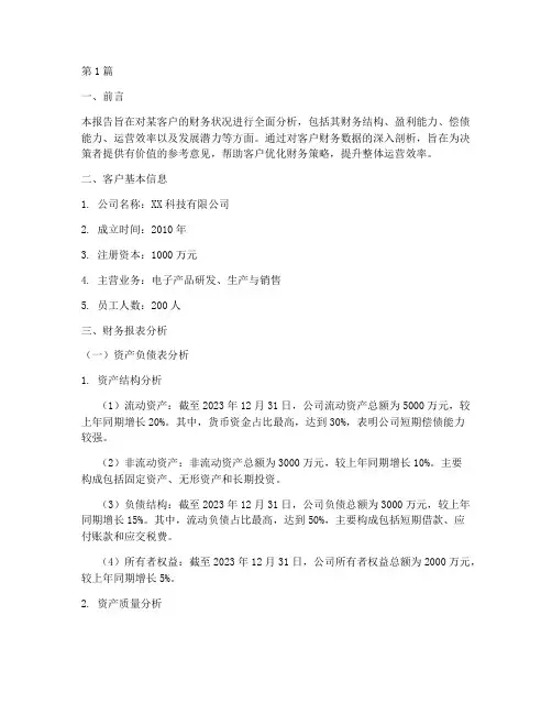 对客户财务进行分析报告(3篇)